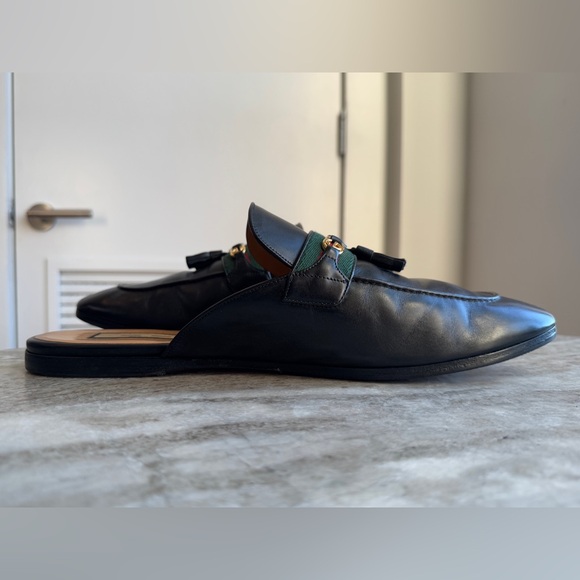 GUCCI PRINCETOWN BLACK LEATHER WEB TASSEL SLIPPER MULE 13/ 13.5 US LOAFER PARIDE - Picture 5 of 12